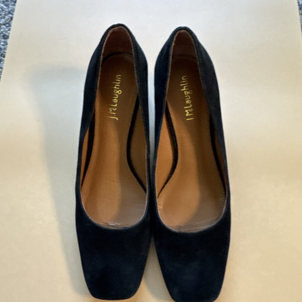 J.MCLAUGHLIN CASEY‎ PUMP CLASSIC ELEGANT BLACK SUEDE LOW BLOCK HEELS Sz 7